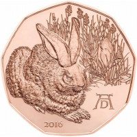 5 Евро Австрия Рисунок Альбрехта Дюрера "Заяц" (2016 года)